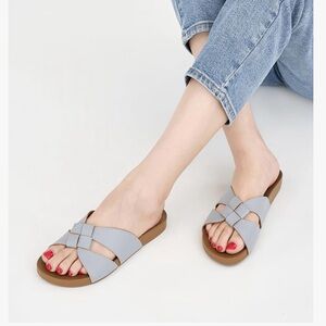 Women's Gray Woven Cross-Strap Slide Sandals, NWT